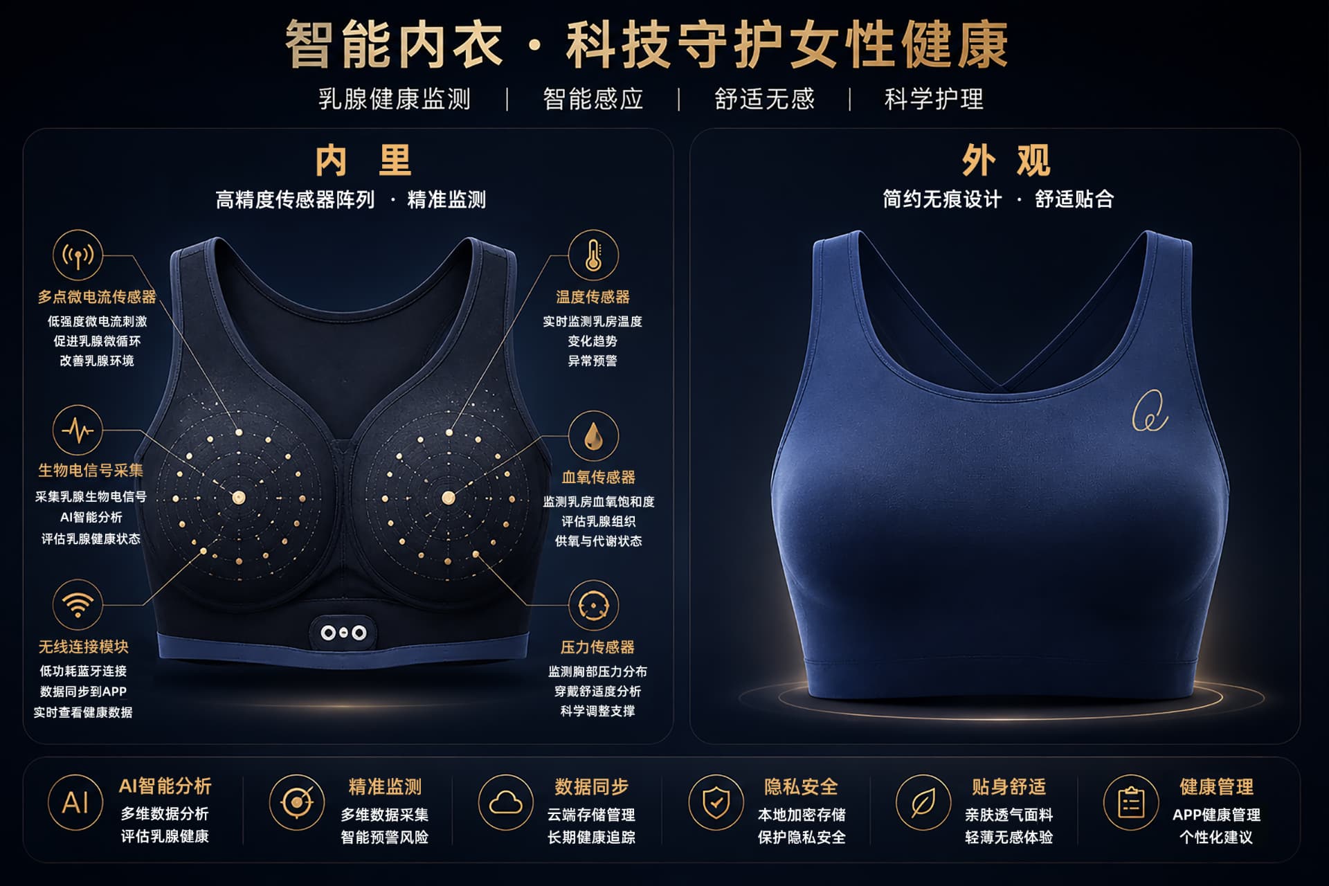 Interior sensor architecture of the QUEEN ANT AI smart bra
